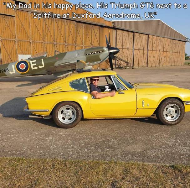 performance car - "My Dad in his happy place. His Triumph GT6 next to a Spitfire at Duxford Aerodrome, Uk" 268 Joej