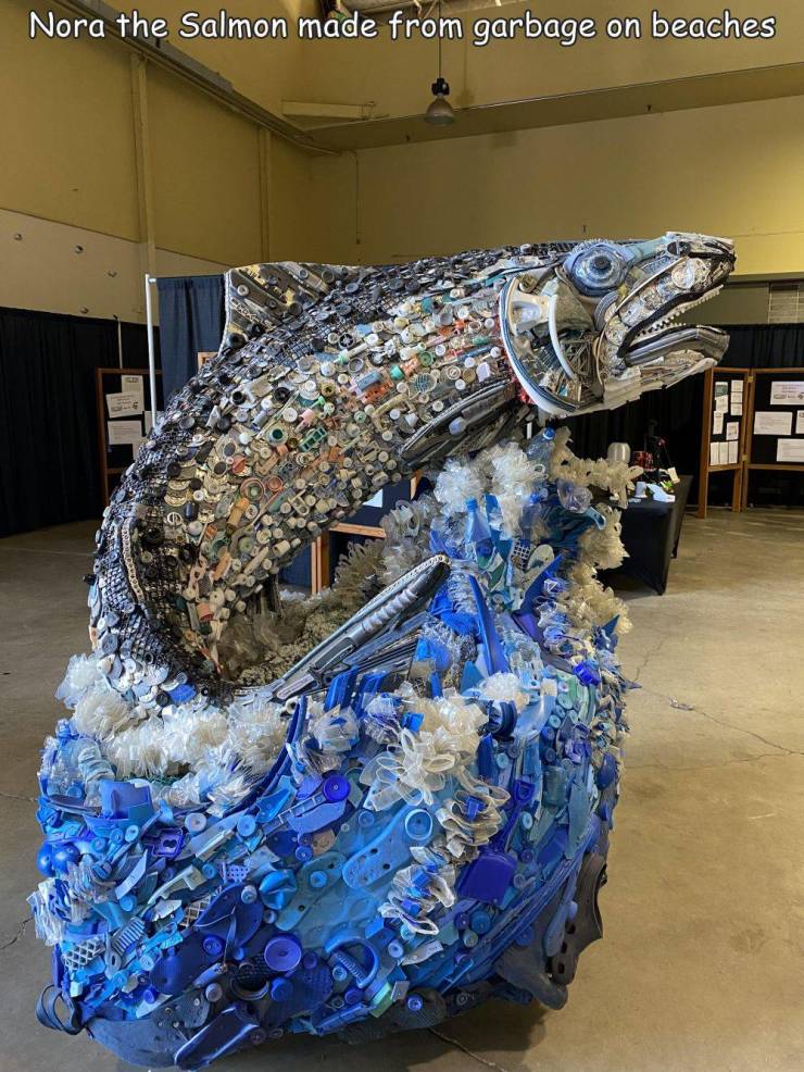 scrap - Nora the Salmon made from garbage on beaches M