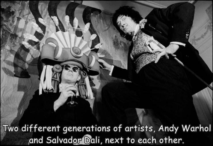 andy warhol and salvador dali - Two different generations of artists, Andy Warhol and Salvador Dali, next to each other.