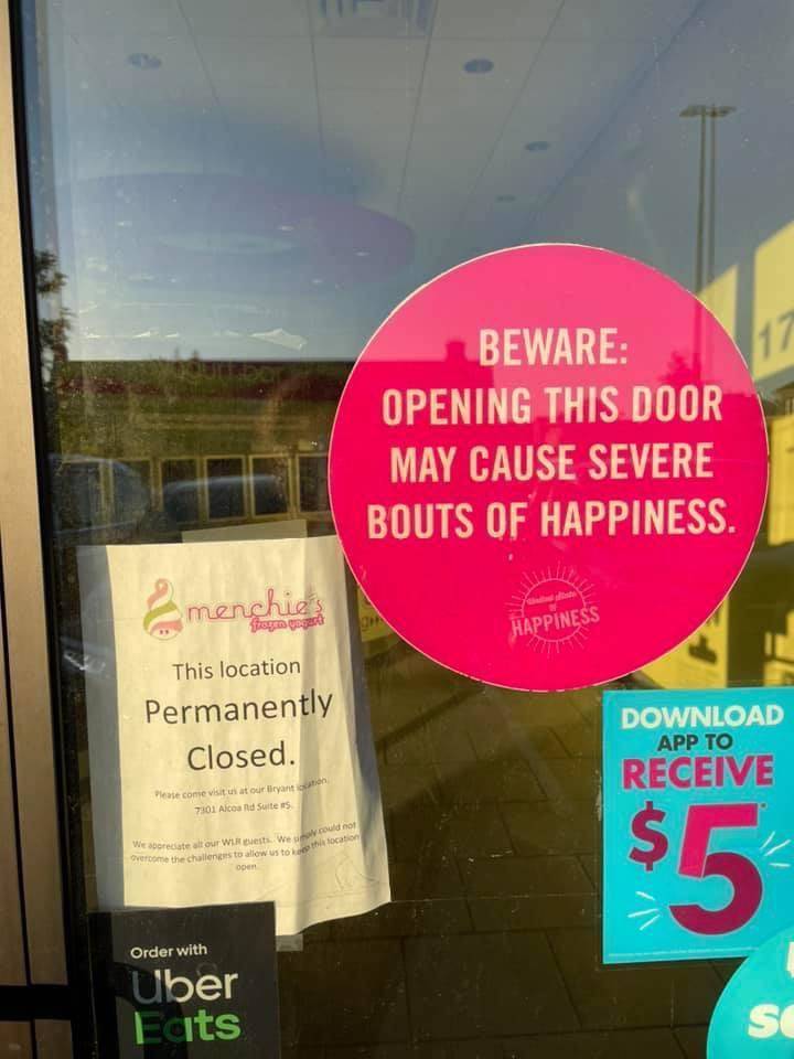 poster - 17 Beware Opening This Door May Cause Severe Bouts Of Happiness. menchies Happiness Tt This location Permanently Closed. Download App To Receive Please come viitor liryanto 7301 Alcoa na Suites We areciate at our Wir Would not overcome the challe