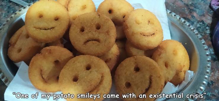 baked goods - One of my potato smileys came with an existential crisis"