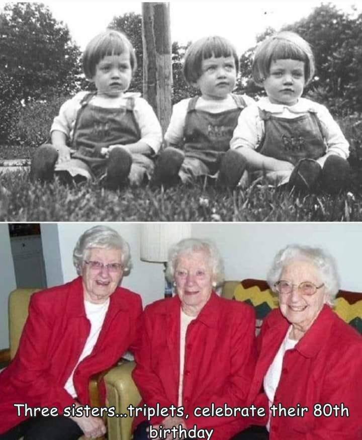 senior citizen - Three sisters...triplets, celebrate their 80th birthday