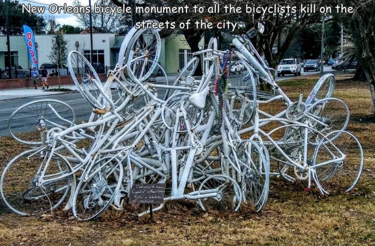 funny randoms - road bicycle - New Orleans bicycle monument to all the bicyclists kill on the streets of the city O when Cyclined Xile label