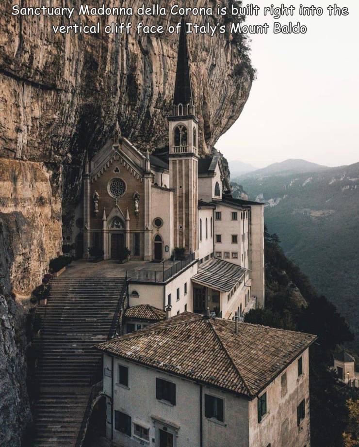 funny randoms - madonna della corona - Sanctuary Madonna della Corona is built right into the vertical cliff face of Italy's Mount Baldo 0 v