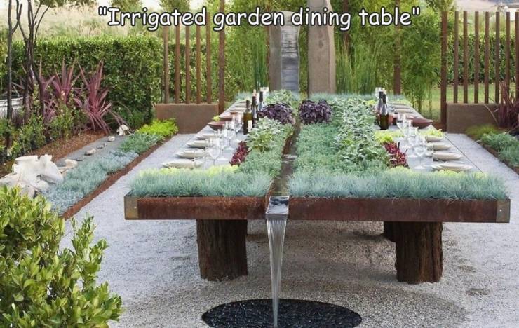 funny photos - dining table with garden - "Irrigated garden dining table" w