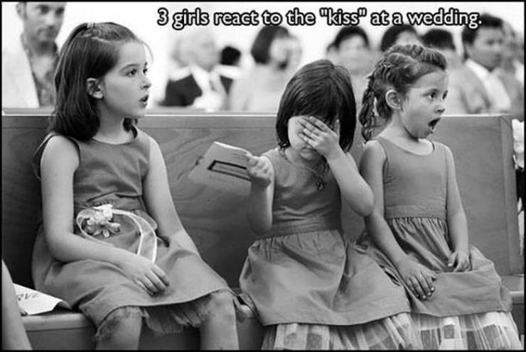 3 little girls react to the kiss - 3 girls react to the "kisso at a wedding.