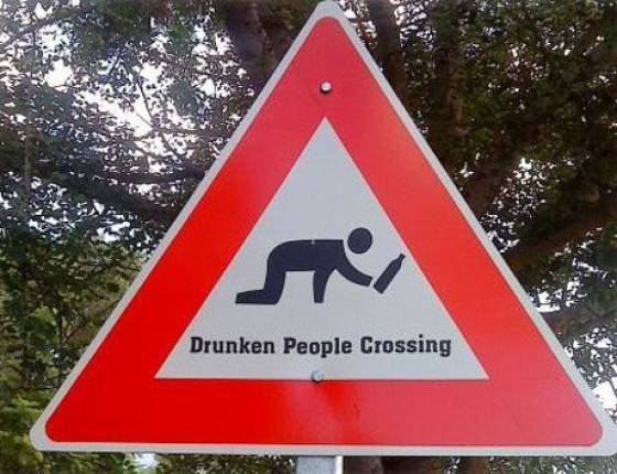 funny road signs - S Drunken People Crossing