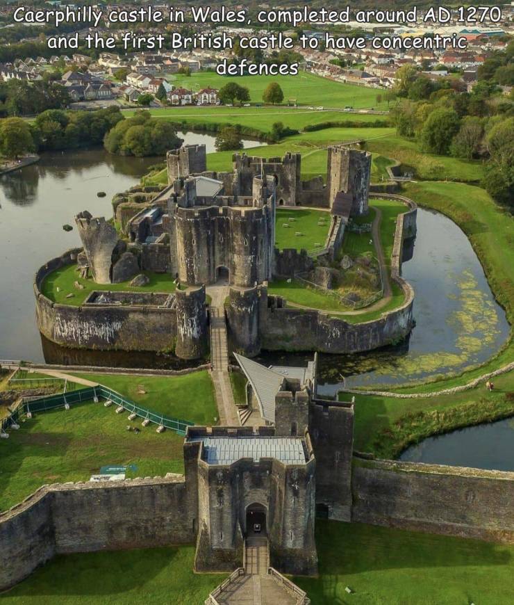 fascinating photos - fun randoms - castle - Caerphilly castle in Wales, completed around Ad 1270 and the first British castle to have concentric defences