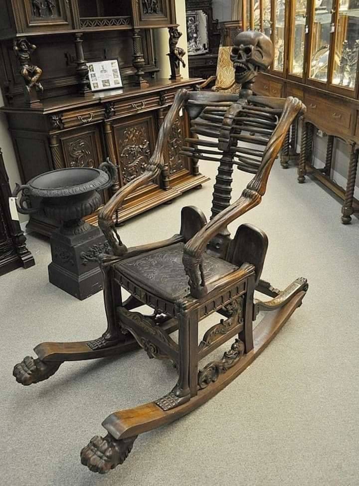fascinating photos - fun randoms - skeleton rocking chair - Mun
