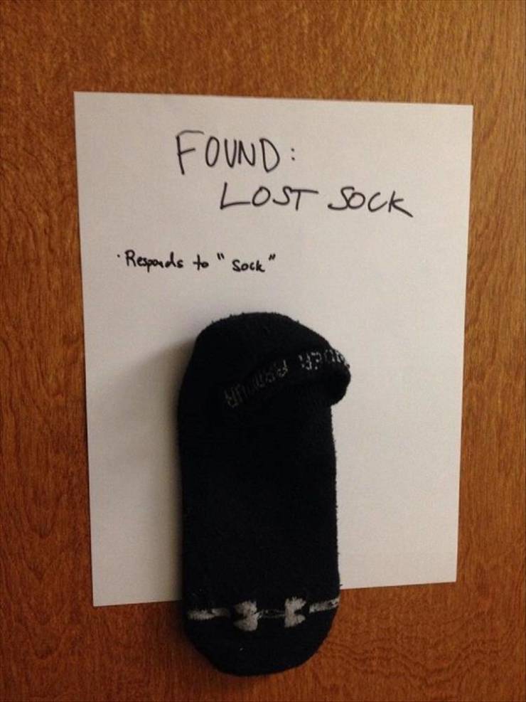 fun randomsfunny notes to give to friends - Found Lost Sock Responds to "sock"