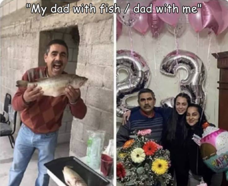 funny photos - cool picsdad with fish dad with me - "My dad with fish dad with me"