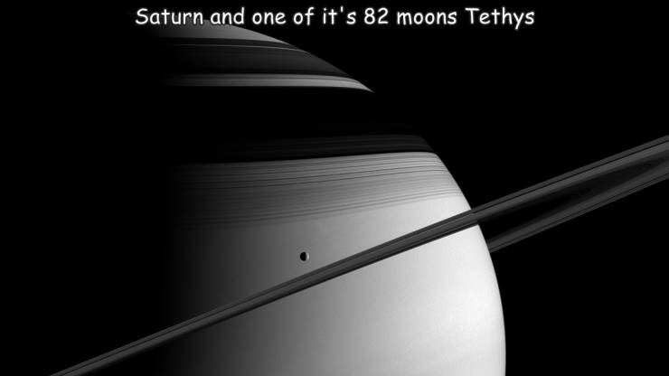 fun randoms - shadow - Saturn and one of it's 82 moons Tethys