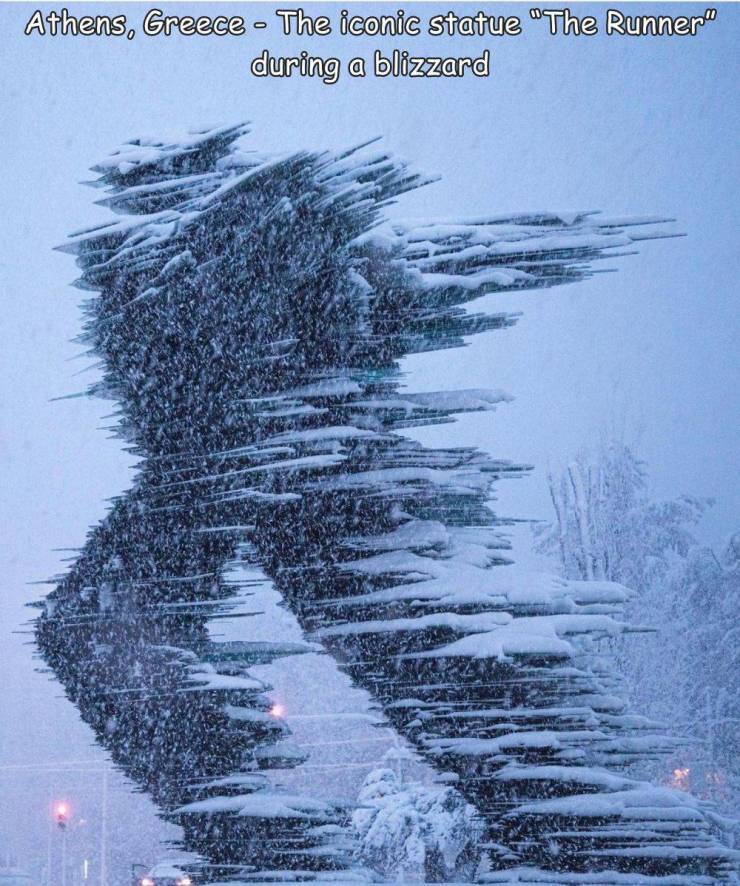 fun randoms - athens greece the iconic statue the runner - O Athens, Greece The iconic statue "The Runner during a blizzard