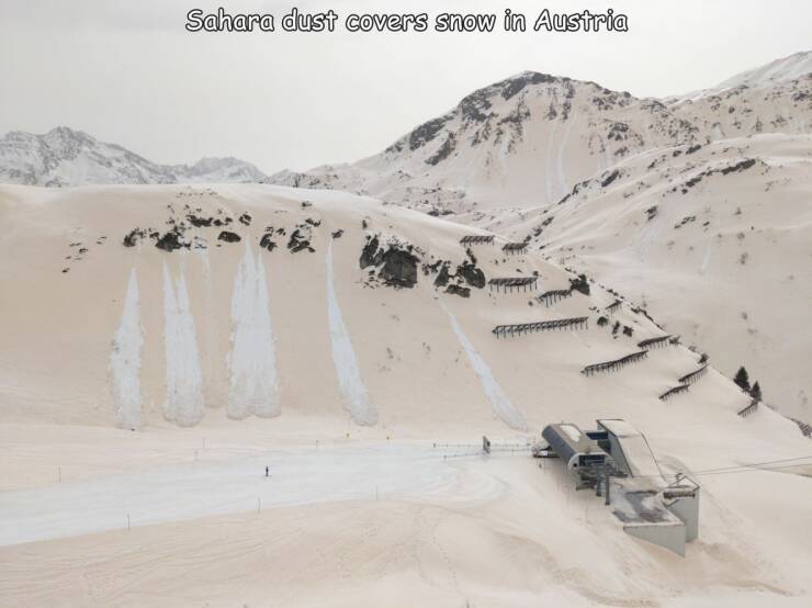 fun randoms - nunatak - Sahara dust covers snow in Austria