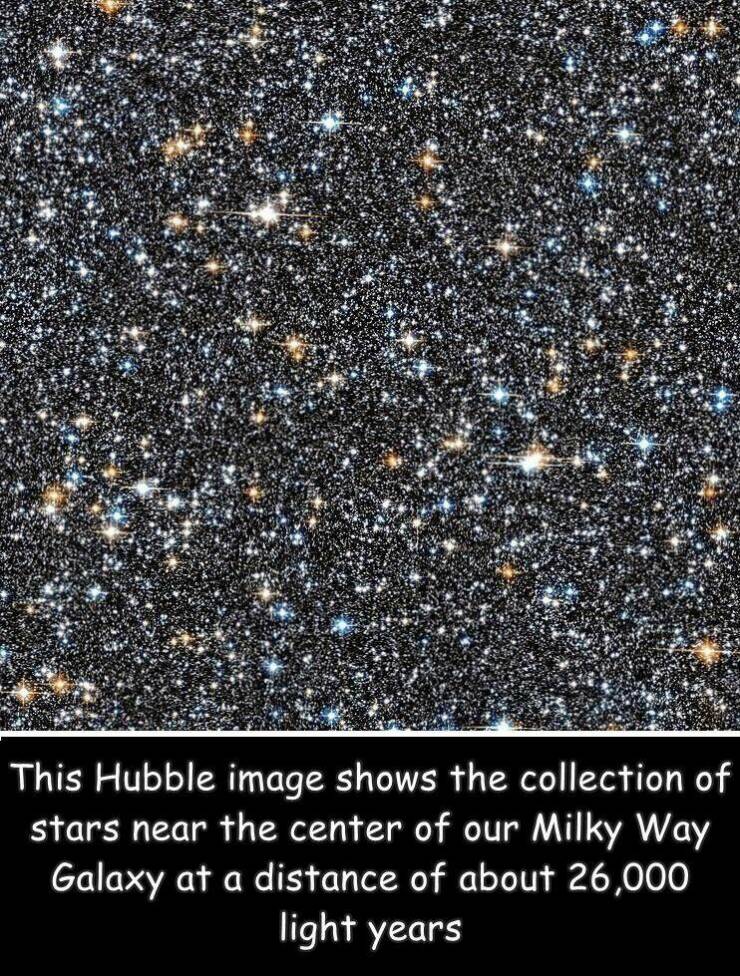 fun randoms - hubble star field - This Hubble image shows the collection of stars near the center of our Milky Way Galaxy at a distance of about 26,000 light years