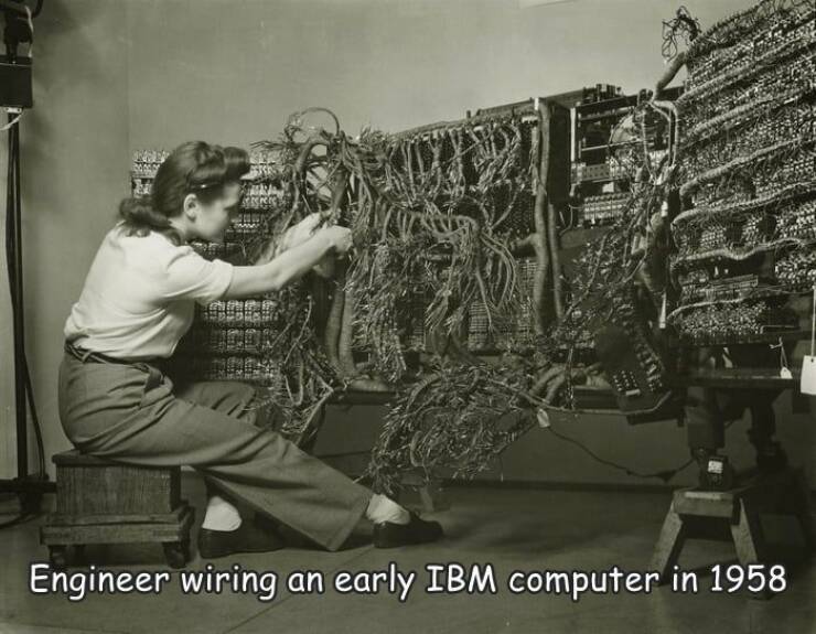 fun randoms - karen leadlay engineer - Em Engineer wiring an early Ibm computer in 1958