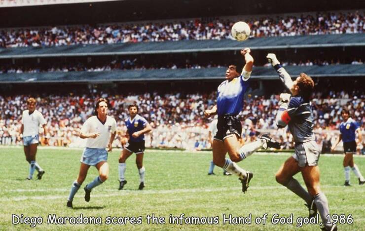 fun randoms - diego maradona hand of god - Diego Maradona scores the infamous Hand of God goal, 1986