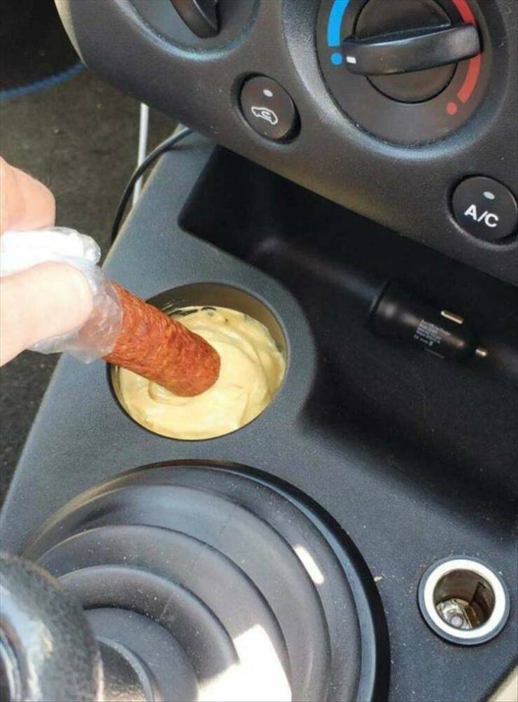 fun randoms - sauce in car cup holder - AC
