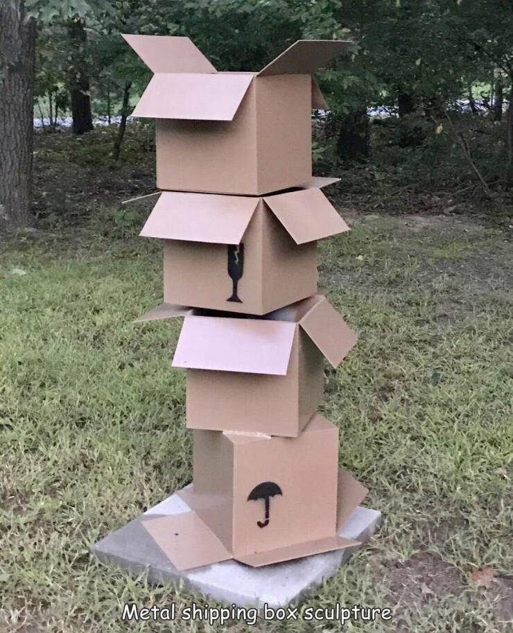 fun randoms - funny photos - birdhouse - T Metal shipping box sculpture