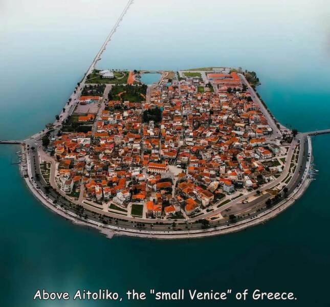 fun randoms - funny photos - aerial photography - Nh M Veen Above Aitoliko, the "small Venice" of Greece.
