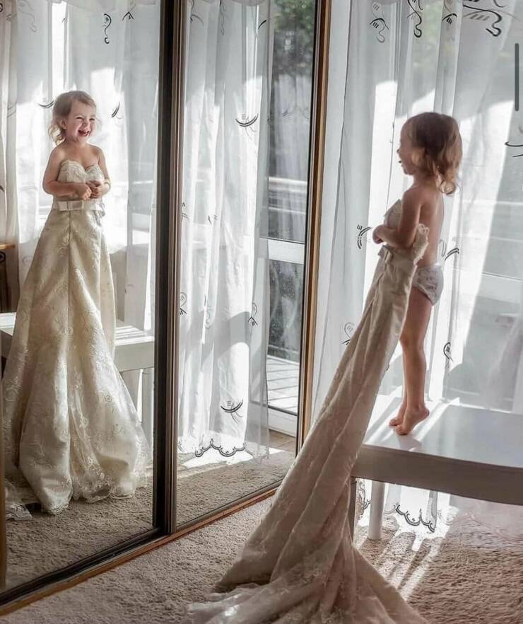 fun randoms - funny photos - little girl wearing mom's wedding dress - r