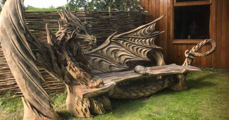 cool random pics - wooden dragon bench