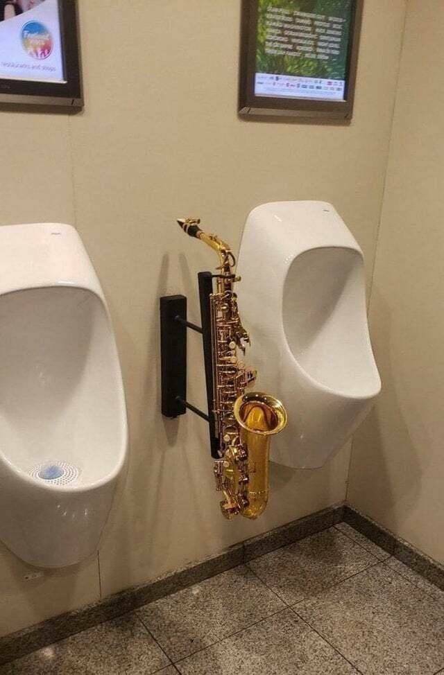 fun randoms - saxophone in bathroom