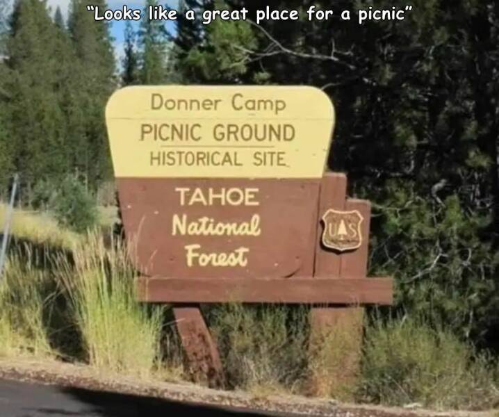 random pics - donner party picnic area sign - "Looks a great place for a picnic" Donner Camp Picnic Ground Historical Site Tahoe National Forest