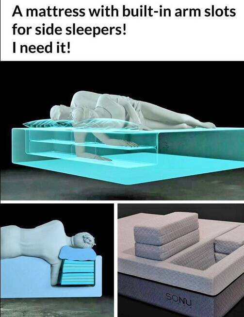 awesome random pics  - plastic - A mattress with builtin arm slots for side sleepers! I need it! Sonu
