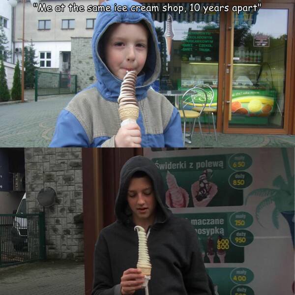 daily dose of pics - day - "Me at the same ice cream shop, 10 years apart" Iii Sma Czexol des widerki z polew 650 maczane osypk 850 750 950 400 Fon
