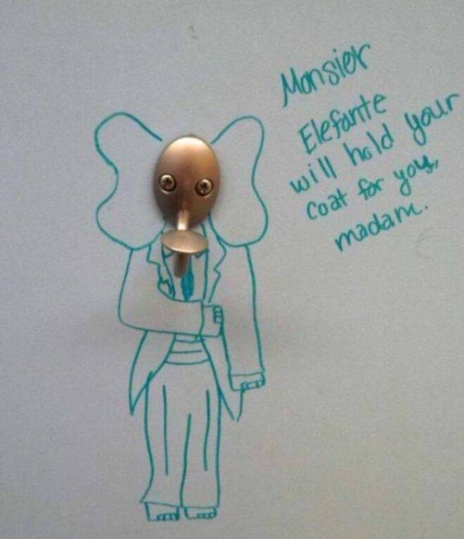 cool pics and memes  - weird funny graffiti - Led Cord Mansier Elefante will hold your Coat for you, madam.