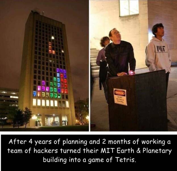 funny pics and cool randoms - tetris mit - Danger 10N01 Py After 4 years of planning and 2 months of working a team of hackers turned their Mit Earth & Planetary building into a game of Tetris.