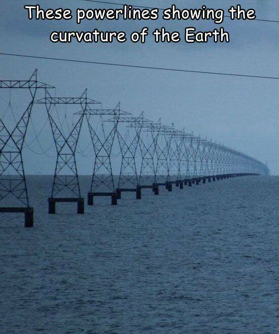 funny pics and cool randoms - lake pylons curvature earth - These powerlines showing the curvature of the Earth #