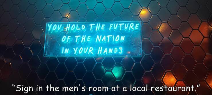 cool pics and random photos - special effects - You Hold The Future Of The Nation In Your Hands "Sign in the men's room at a local restaurant."