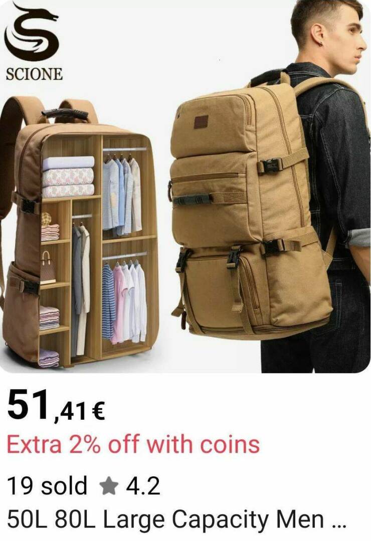 cool random pics -  khaki - S Scione Dua 51,41 Extra 2% off with coins 19 sold 4.2 50L 80L Large Capacity Men ...