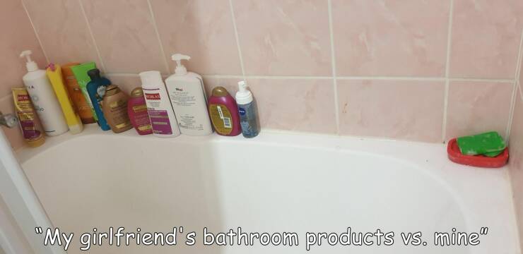 cool random pics and photos - bathroom - "My girlfriend's bathroom products vs. mine"