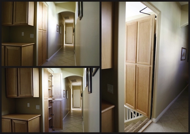 Secret passageway built into functional cabinets.