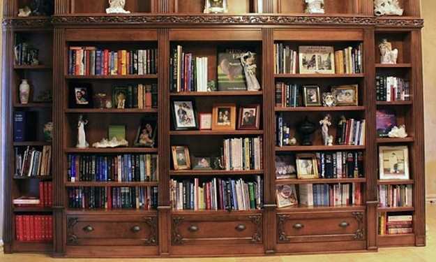 Secret gun safe built into a bookshelf for discreet gun owners.