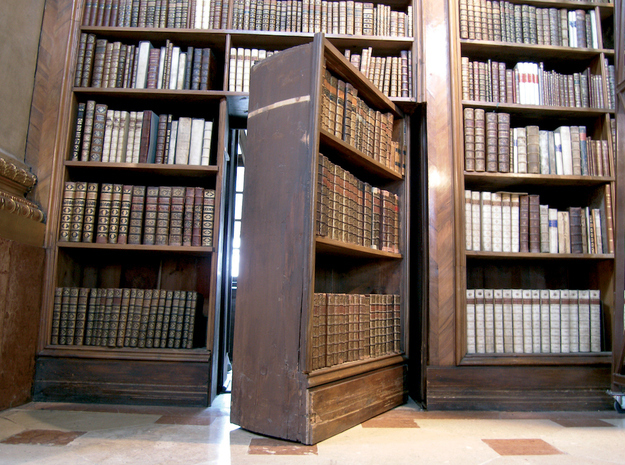 Old bookshelf passage.