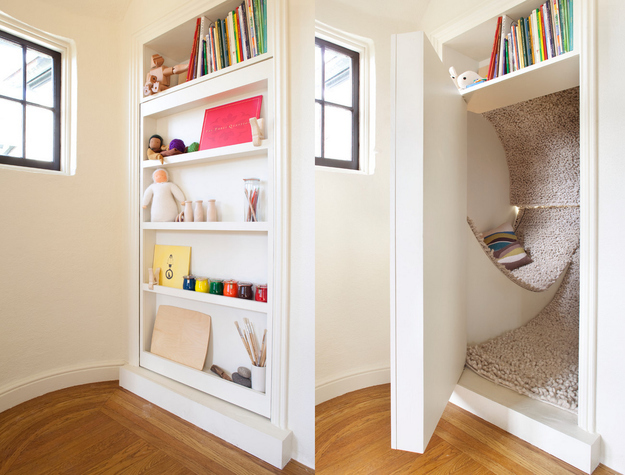 Cozy, carpeted reading nook.