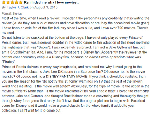 amazon reviews - document - Reminded me why I love movies... By Taylor J. Clark on Format Bluray Most of the time, when I read a review, I wonder if the person has any credibility that is writing the review ie do they see a lot of movies and have discreti