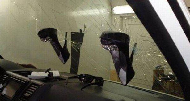 random heels through windshield