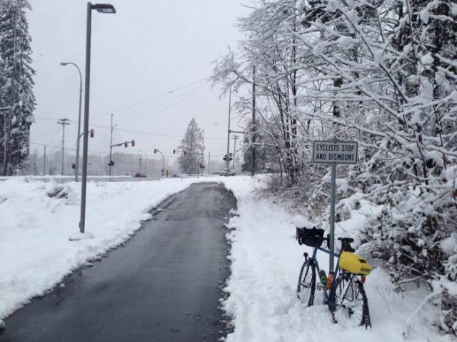 snow - Cyclists Stop And Dismount