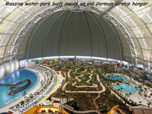 random tropical islands - Massive water park built inside an old German airship hangar