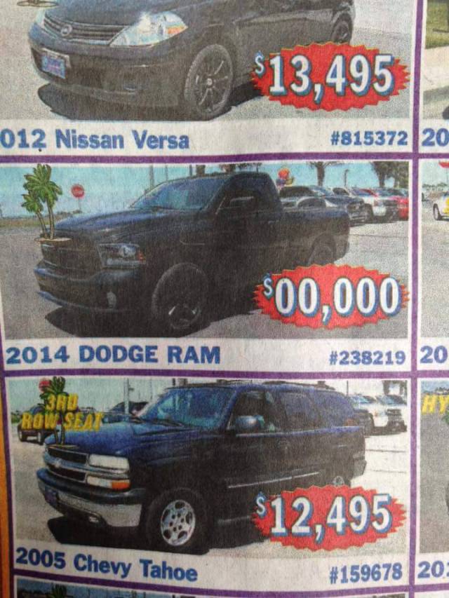 bumper - $13,495 012 Nissan Versa 20 $00.000 2014 Dodge Ram 20 Prowass By $12,495 2005 Chevy Tahoe 20
