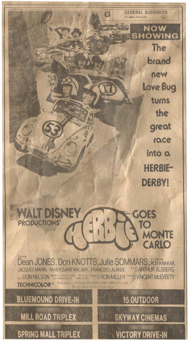 newspaper movie disney - General Audiences Now Showing The brand new Love Bug turns the great race into a Herbie Derby! Walt Disney Goes Productions To Monte Carlo Dean Jones, Don Knotts, Julie Sommars, Roykinnear. Jacques Marin, Xavier Saint Macary, Fran