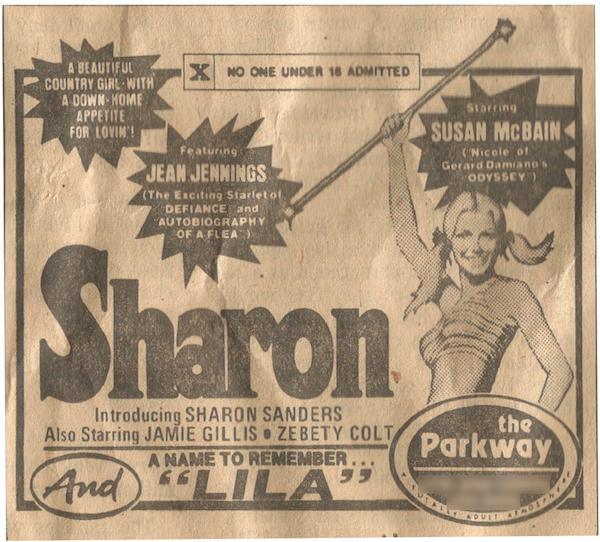 1977 newspaper movie ad - No One Under 18 Admitted A Beautiful Country Girl With A DownHome Appetite For Lovin! Slaring Featuring Susan Mcbain Nicole of Gerard Damiano's Odyssey Jean Jennings The Exciting Starleto Defiance and Autobiography Of A Flea Tron