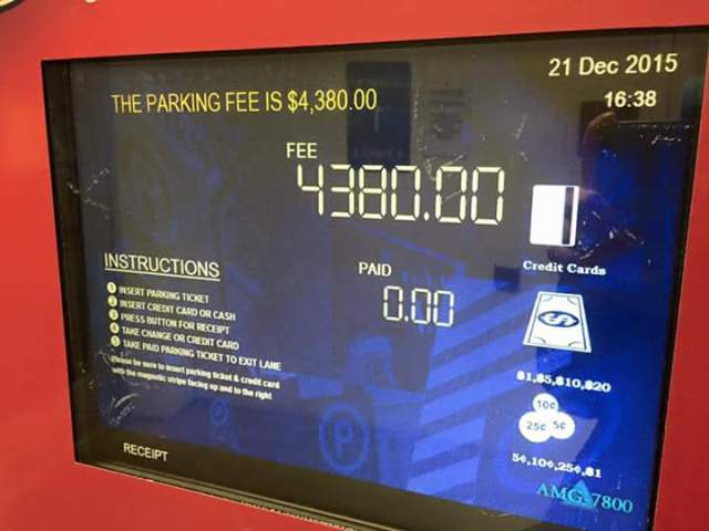 display device - The Parking Fee Is $4,380.00 Fee 4380.00 Paid Credit Cards Instructions West Parang Toket Insert Credit Card Or Cash Press Button For Recept Change Or Credit Card Po Poging Toget To Exit Lane ww ing cred card www 0.00 $1,85,810,820 100 25