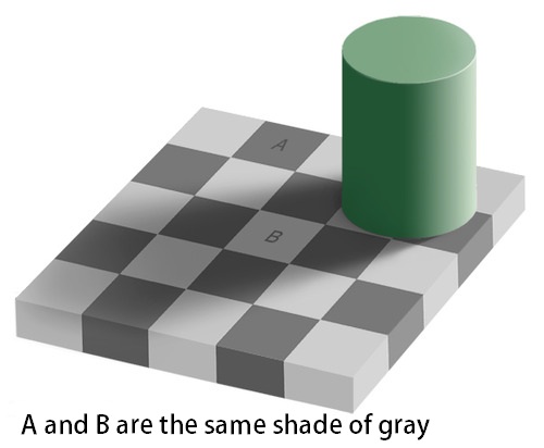 color optical illusions - A and B are the same shade of gray