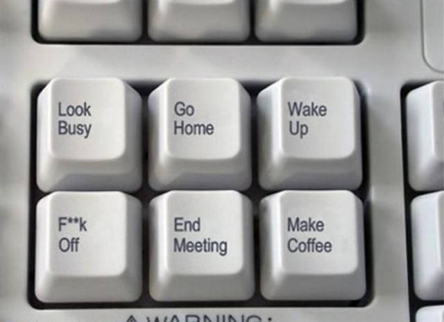 funny keyboard words - Wake Look Busy Go Home Up Fk Off End Meeting Make Coffee Aaa Puno.